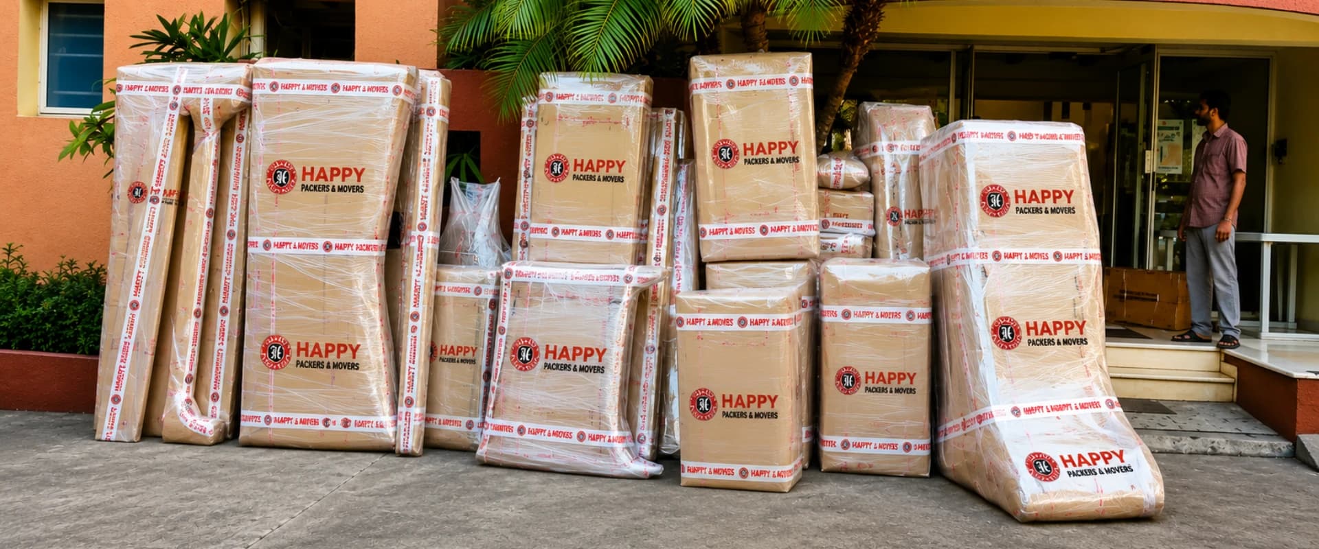 Household goods packed in Happy Packers boxes for a house shift in Pune